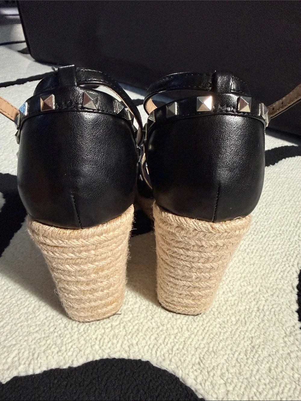 Mix No. 6 Black Studded Espadrille Wedge Sandals with Ankle Strap